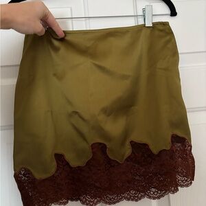 Commense Olive Mini Skirt with Brown Lace